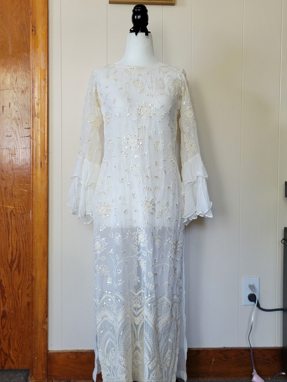 Boho White Embroidered Sheer Maxi Dress